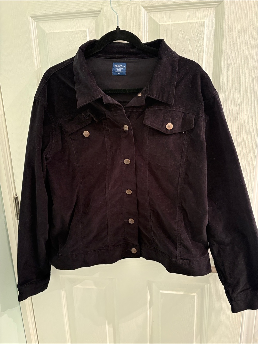 Jockey Black Velvet Button-Front Jean Jacket